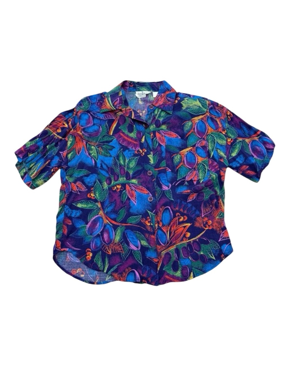 Vintage Y2K Nouveau Abstract Botanical Blouse Navy Green